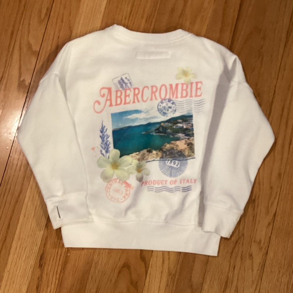 abercrombie kids White Graphic Coastal Pullover Sweatshirt